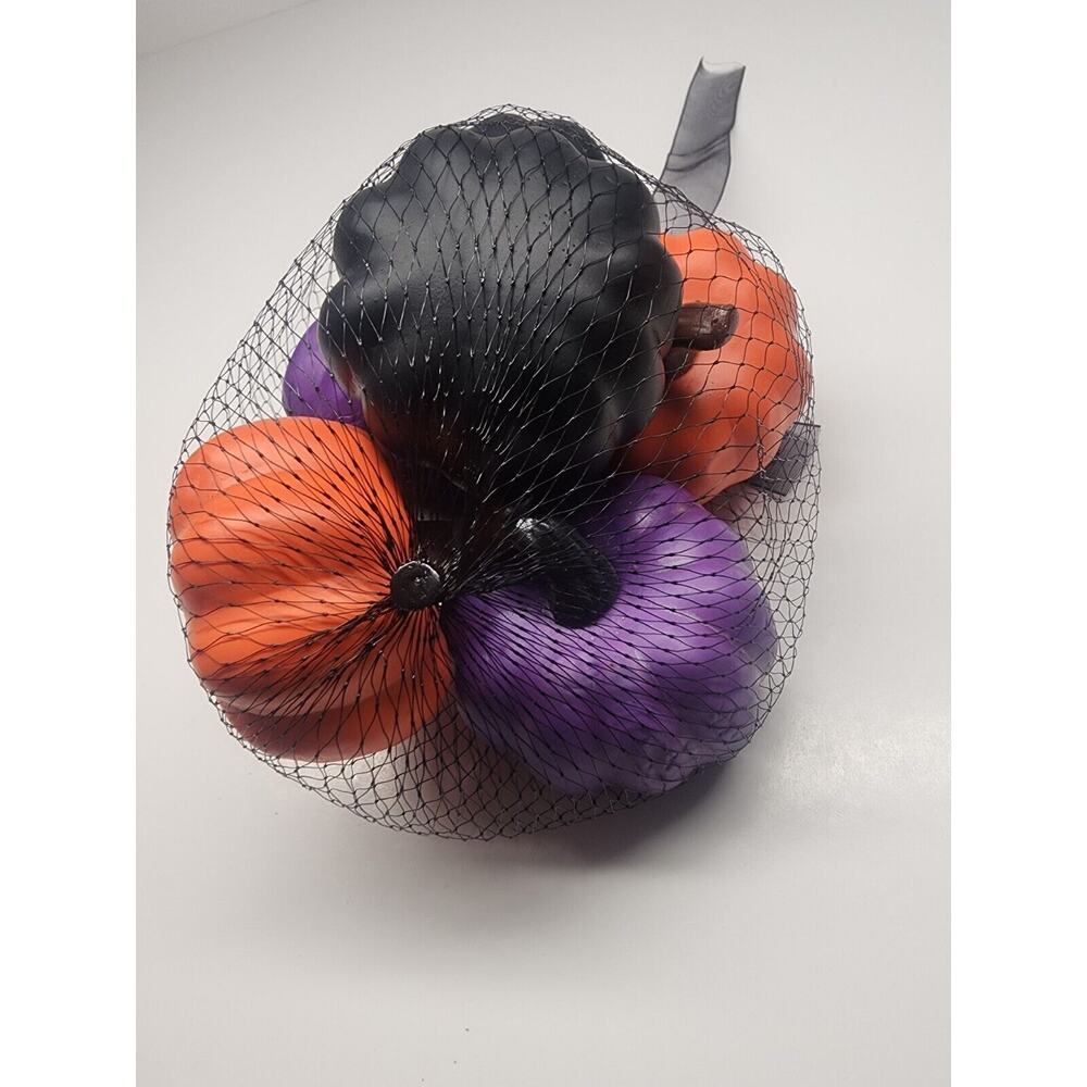Happy Halloween Bag of 6 Pumpkins 🎃 Decor - Orange/Purple/Black - NEW